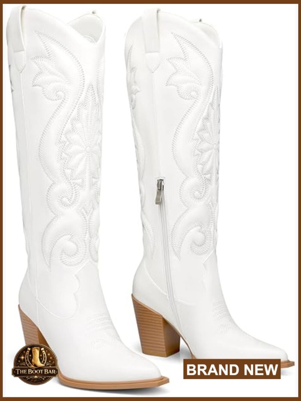 3.5" Chunky Heel Knee High Cowgirl Boots Pointed Toe Western Embroidered